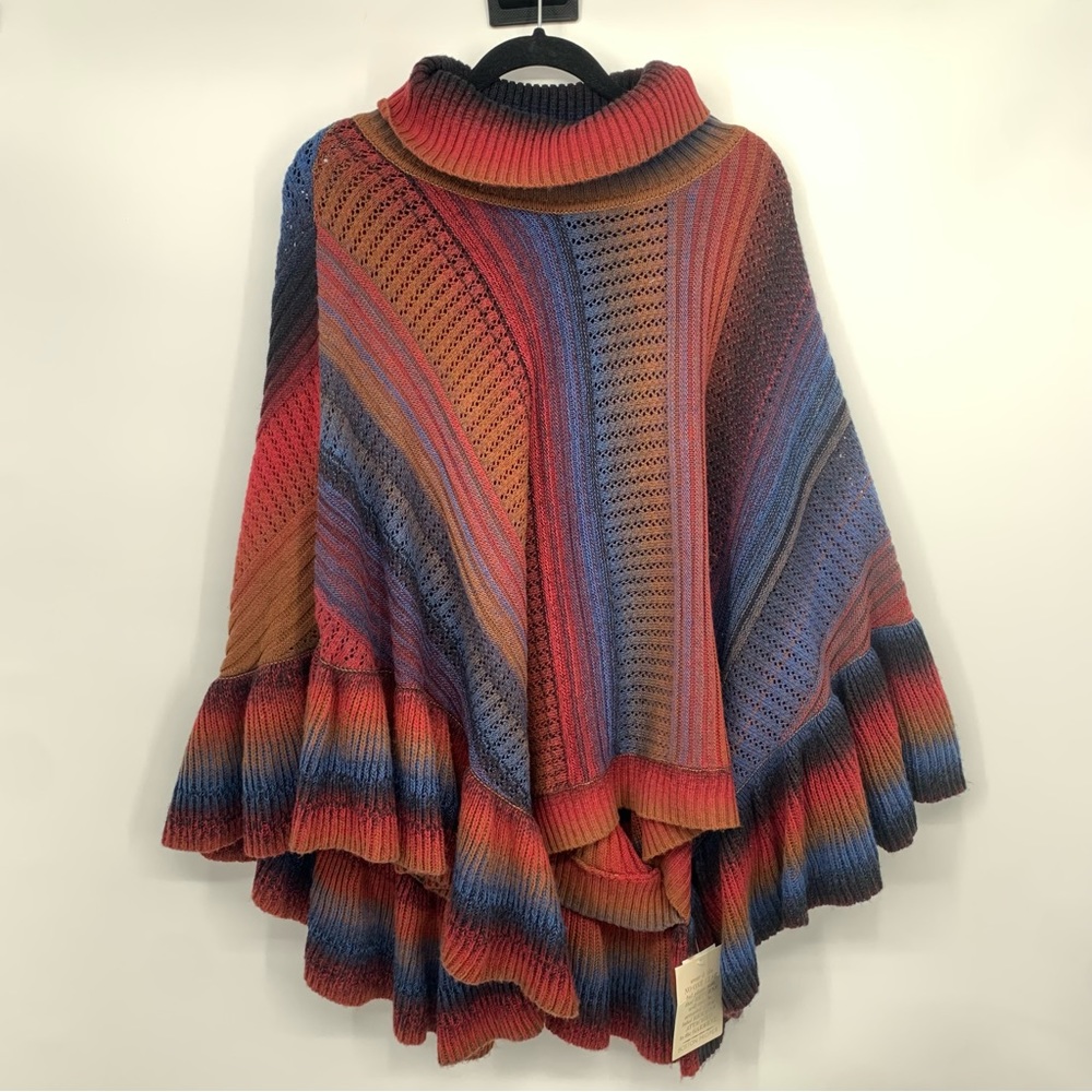 NWT Tesoro Moda multicolor woven poncho size S/M